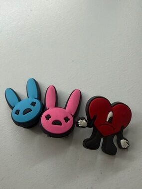 Blue & Pink Bunny and Red Heart bad bunny croc charms